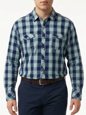 Men's Sable & stone XL Blue Plaid Long Sleeve Snap-Up western‎ Shirt Casual Fall